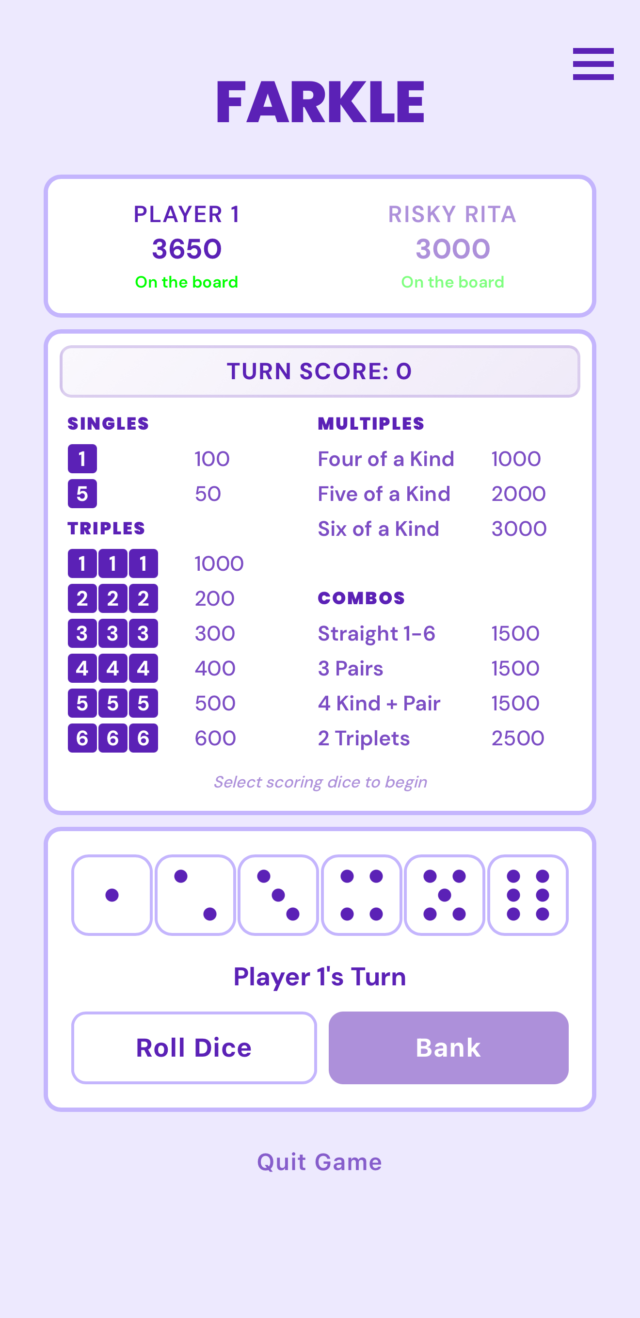 Farkle lilac gameplay