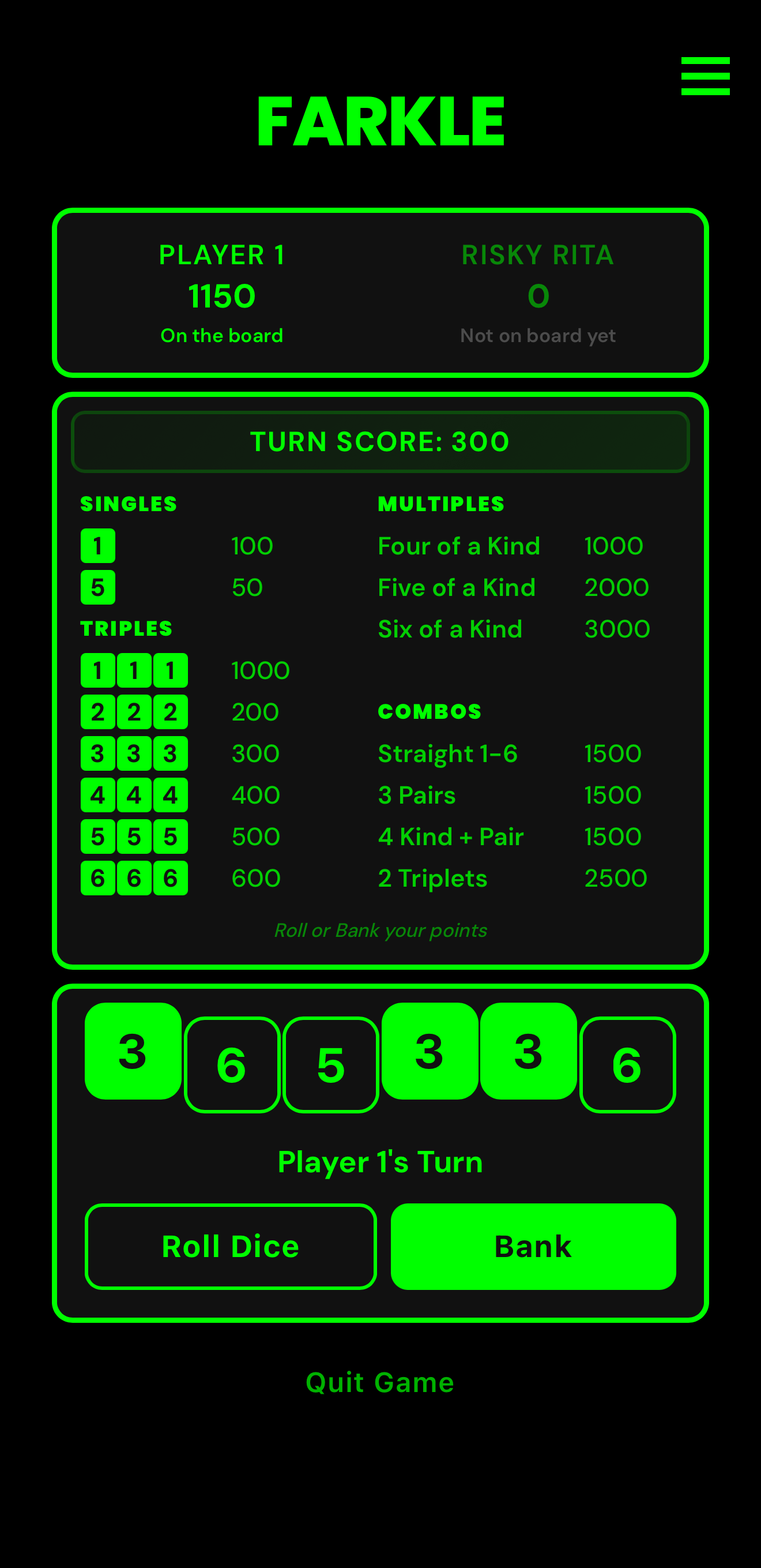 Farkle dice selection