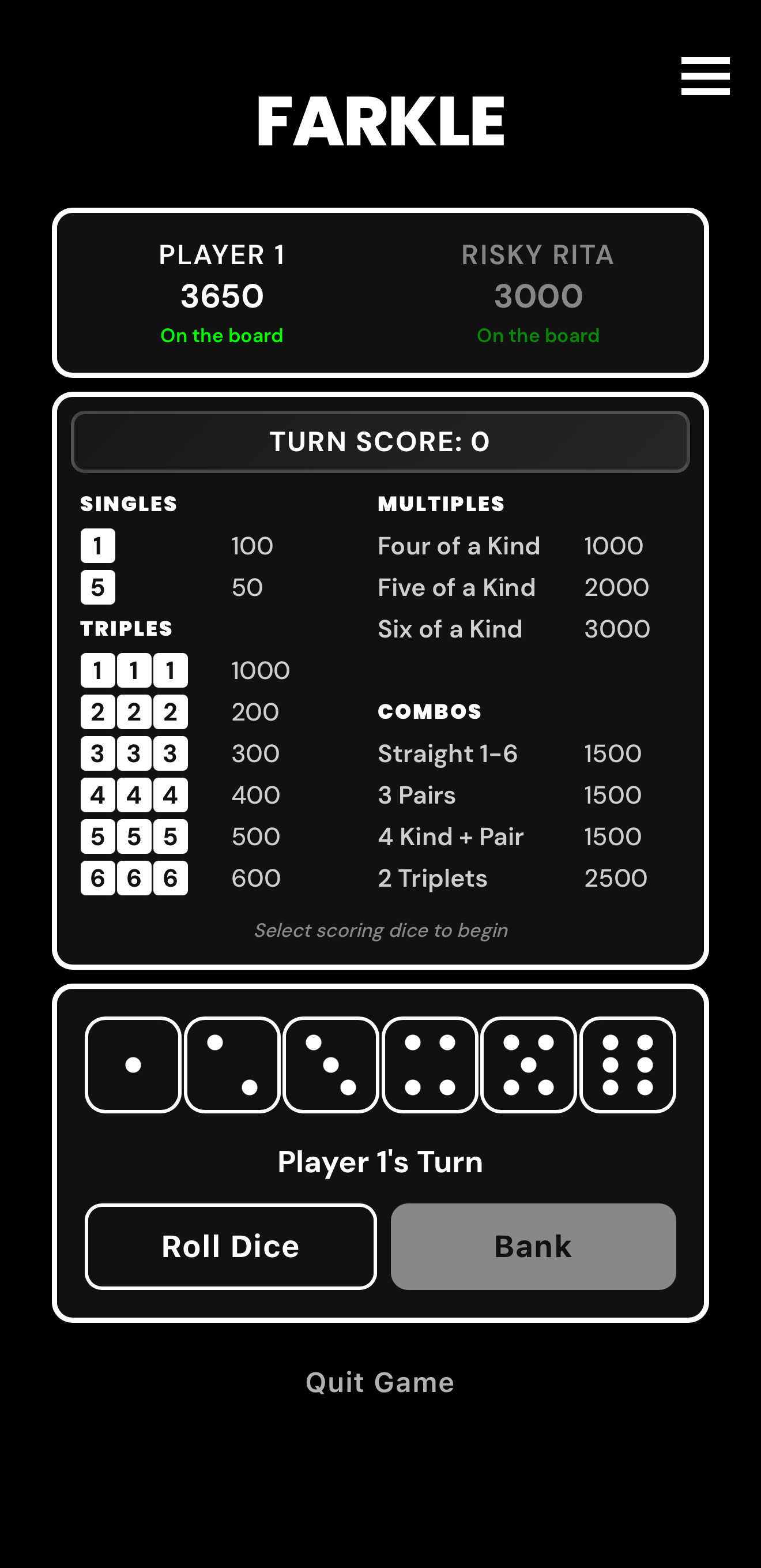 Farkle white dark gameplay